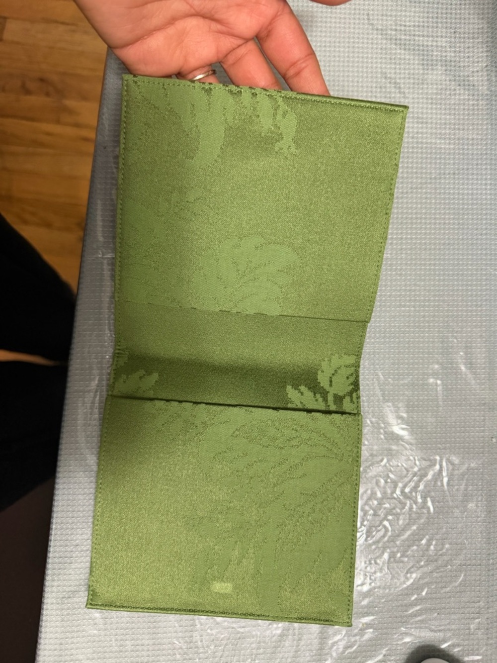 Saint Laurent Olive Green Jacquard Card Holder with Gold YSL Emblem - Picture 2 of 5